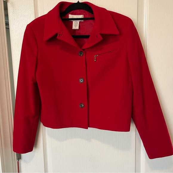 Vintage casual corner wool cashmere blend red cropped blazer jacket - Picture 5 of 13